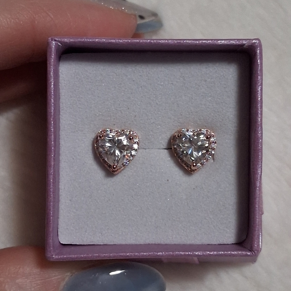 Moissanite Diamnod Rose Gold over 925 Sterling Silver Pushback Earrings